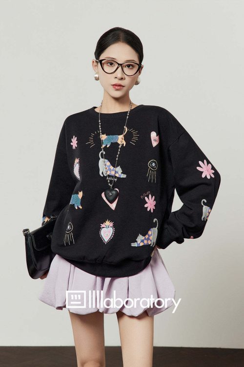 Unique Design Sweatshirt / Balloon Mini Skirt