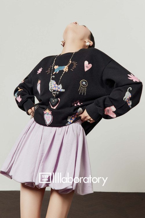 Unique Design Sweatshirt / Balloon Mini Skirt