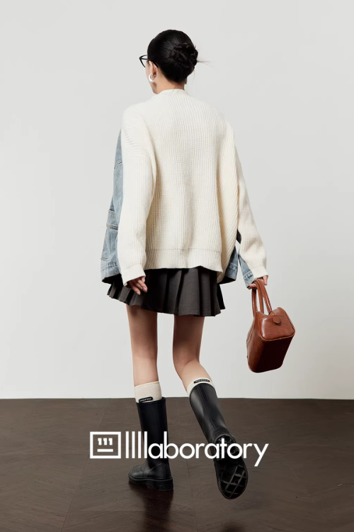 V-Neck Denim Docking Knit Cardigan