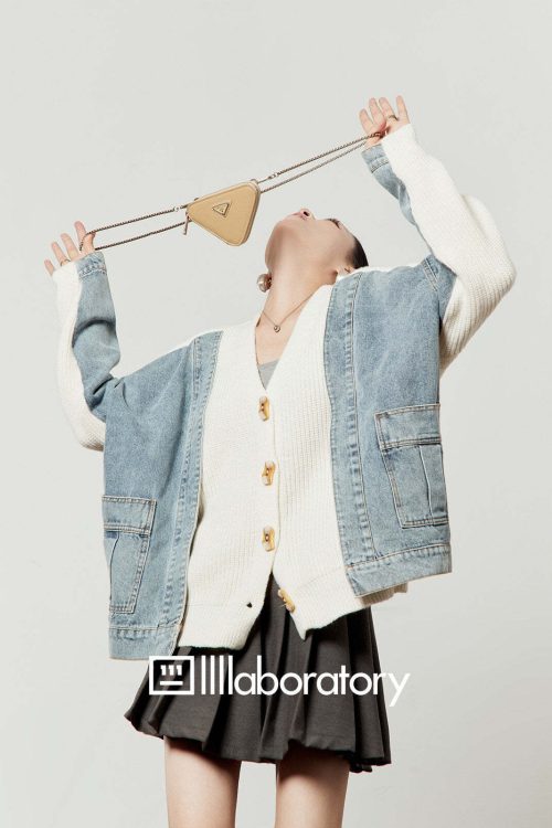V-Neck Denim Docking Knit Cardigan