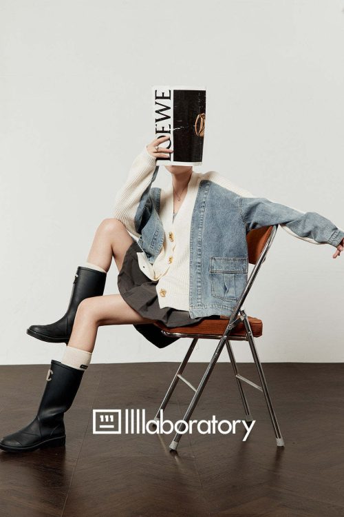 V-Neck Denim Docking Knit Cardigan