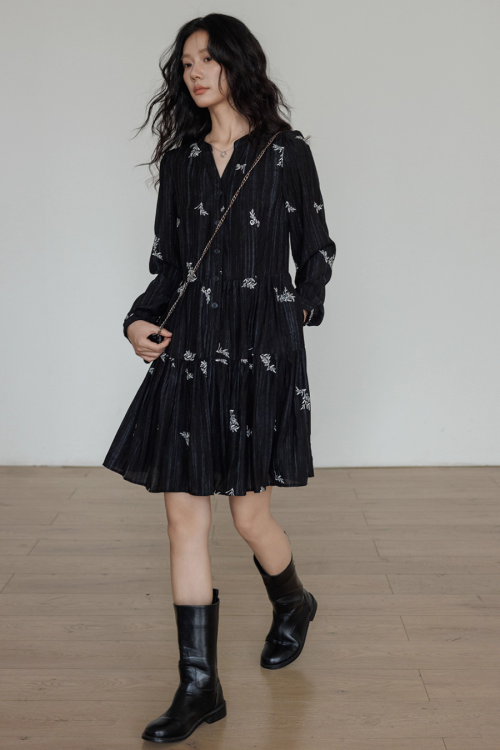 V-Neck Embroidered Dress