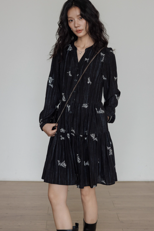 V-Neck Embroidered Dress