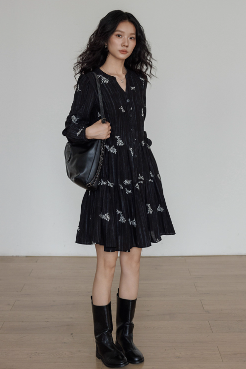 V-Neck Embroidered Dress