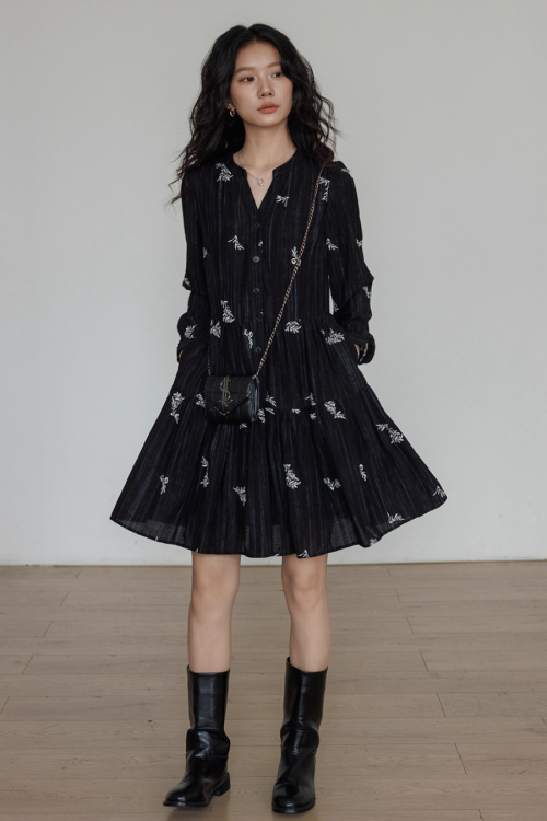 V-Neck Embroidered Dress