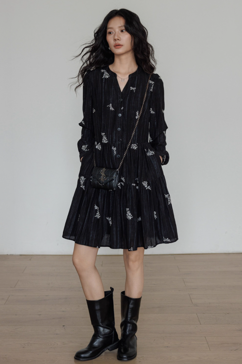 V-Neck Embroidered Dress