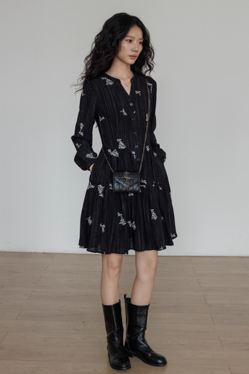 V-Neck Embroidered Dress