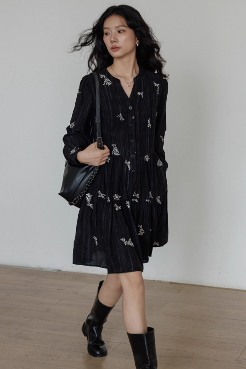 V-Neck Embroidered Dress