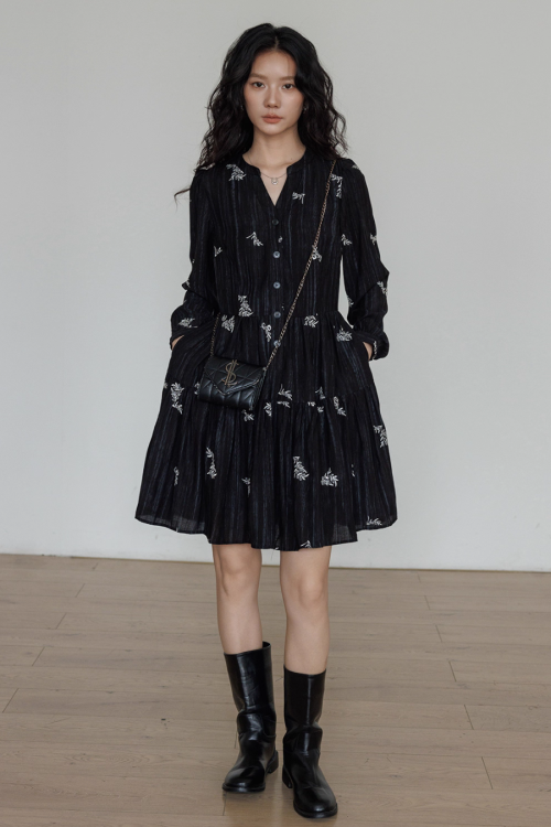 V-Neck Embroidered Dress