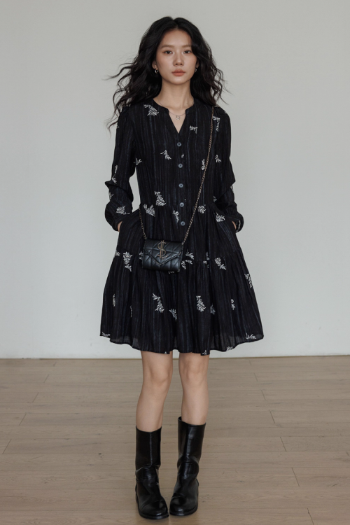 V-Neck Embroidered Dress