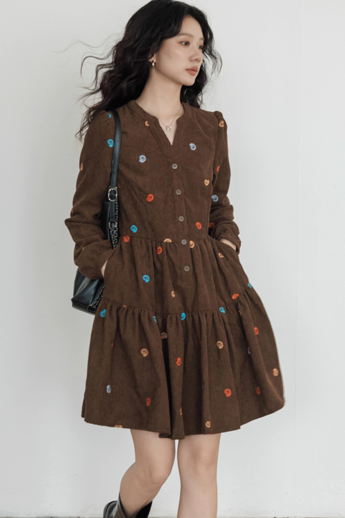 V-Neck Embroidered Shirt Dress