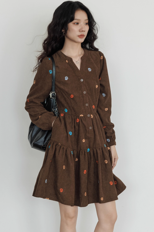 V-Neck Embroidered Shirt Dress