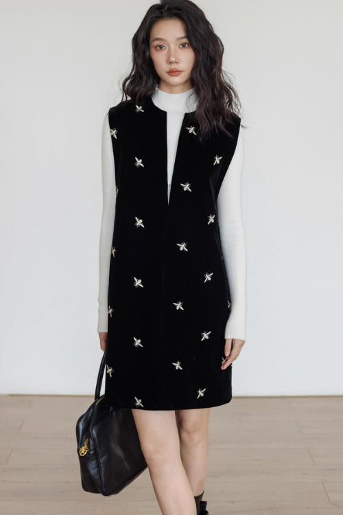 V-Neck Embroidered Vest Dress