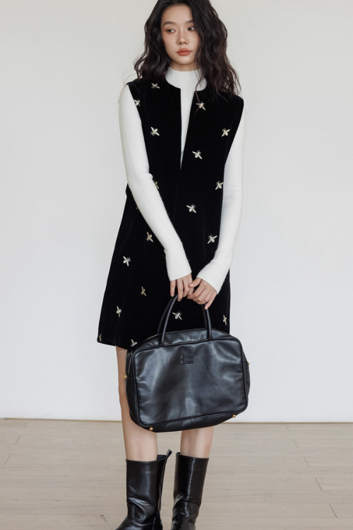 V-Neck Embroidered Vest Dress