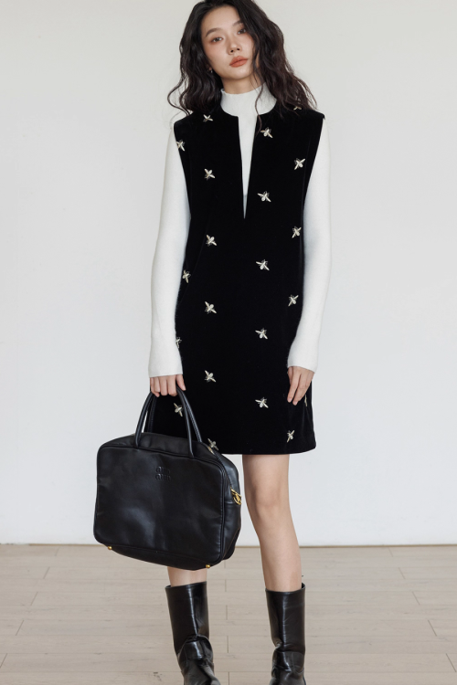 V-Neck Embroidered Vest Dress