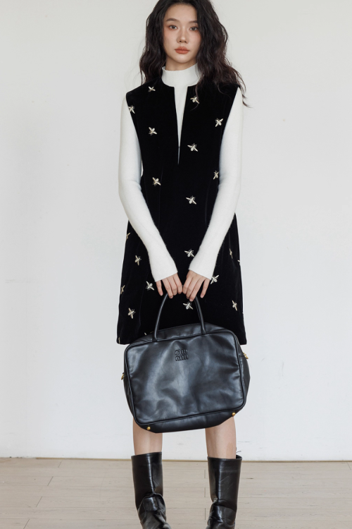 V-Neck Embroidered Vest Dress