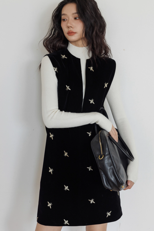 V-Neck Embroidered Vest Dress