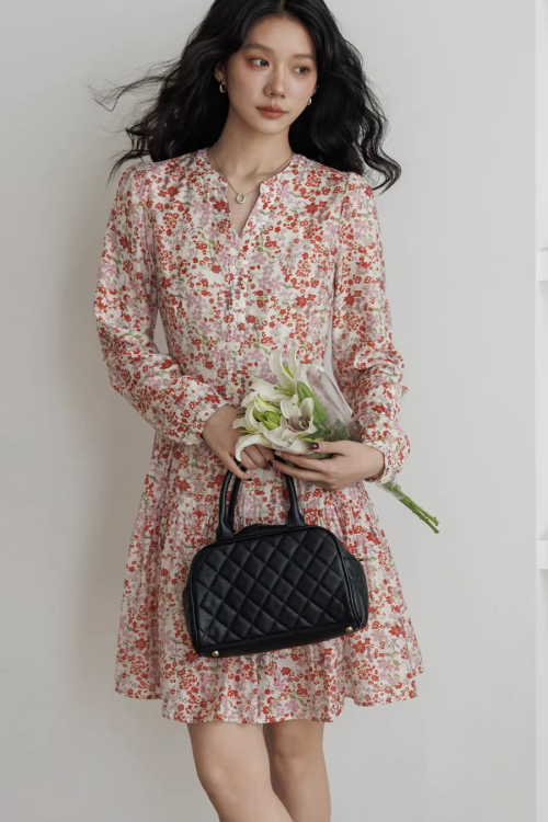 V-Neck Floral Dress