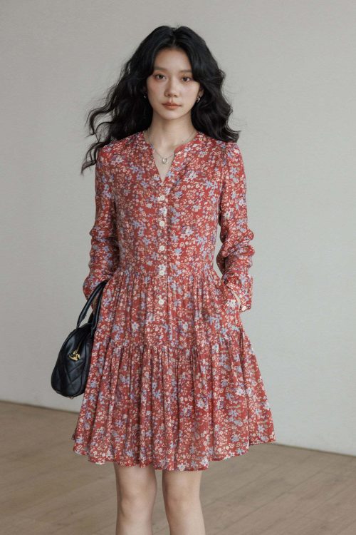 V-Neck Floral Dress
