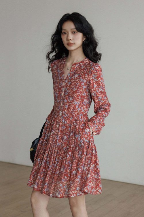 V-Neck Floral Dress