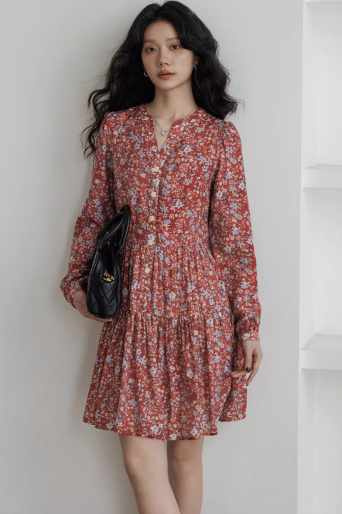 V-Neck Floral Dress