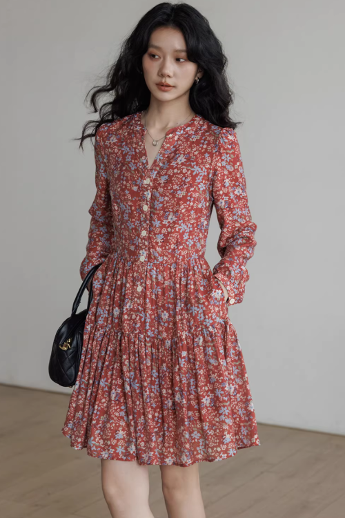 V-Neck Floral Dress