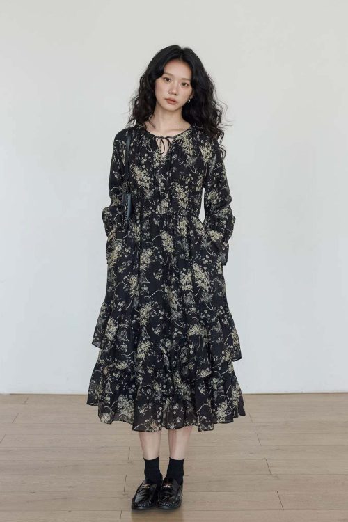 V-Neck Floral Vintage Dress