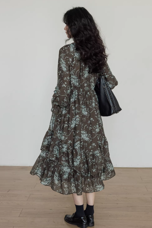 V-Neck Floral Vintage Dress