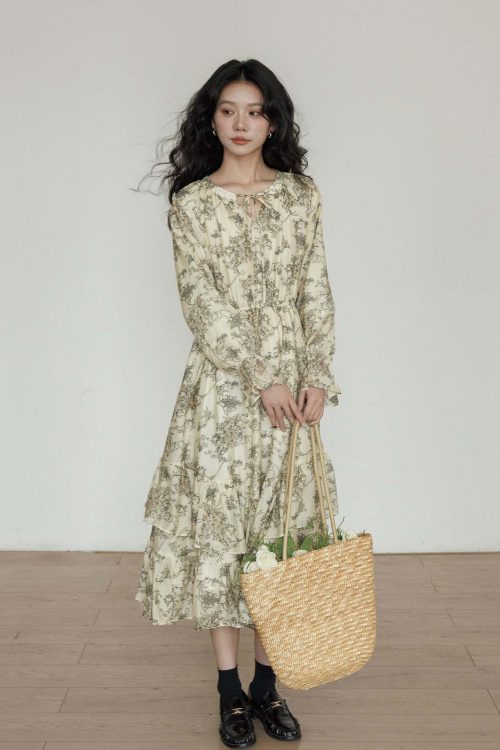 V-Neck Floral Vintage Dress