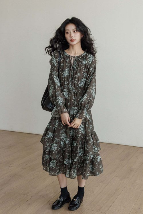 V-Neck Floral Vintage Dress