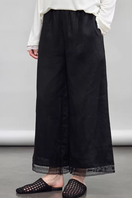 V-Neck Linen Sleeveless / Straight Linen Wide Pants