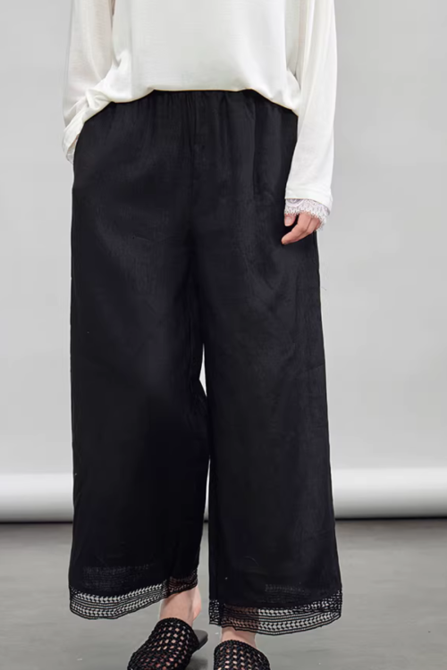 V-Neck Linen Sleeveless / Straight Linen Wide Pants