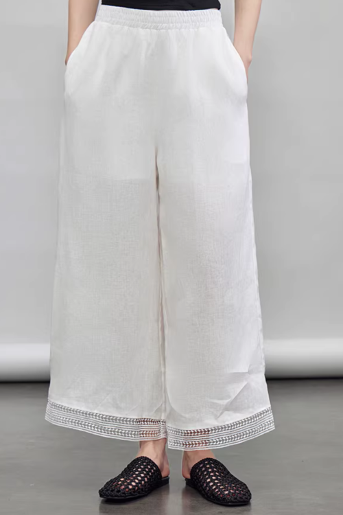 V-Neck Linen Sleeveless / Straight Linen Wide Pants