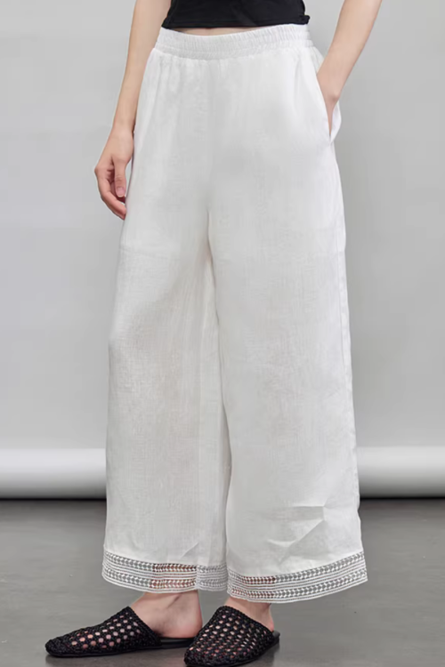 V-Neck Linen Sleeveless / Straight Linen Wide Pants