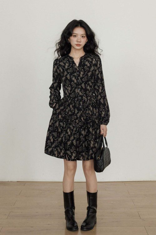 V-Neck Printed Waist Dress