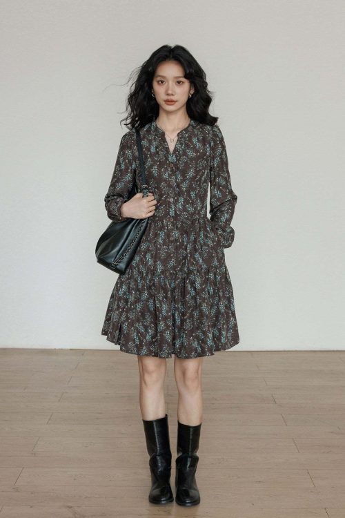 V-Neck Printed Waist Dress