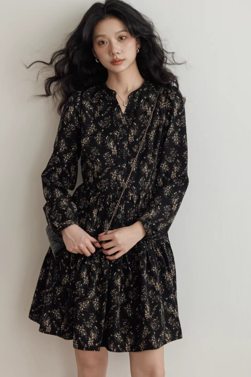 V-Neck Printed Waist Dress