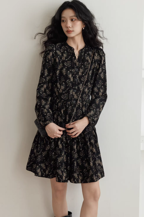 V-Neck Printed Waist Dress