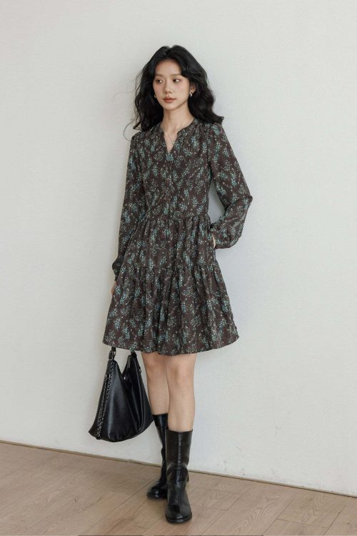 V-Neck Printed Waist Dress