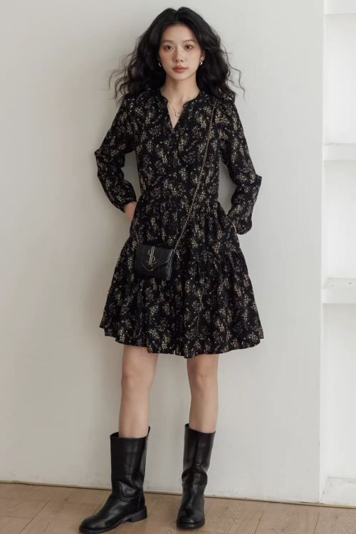 V-Neck Printed Waist Dress