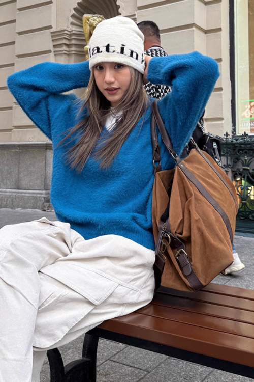 V-Neck Shaggy Knit Top