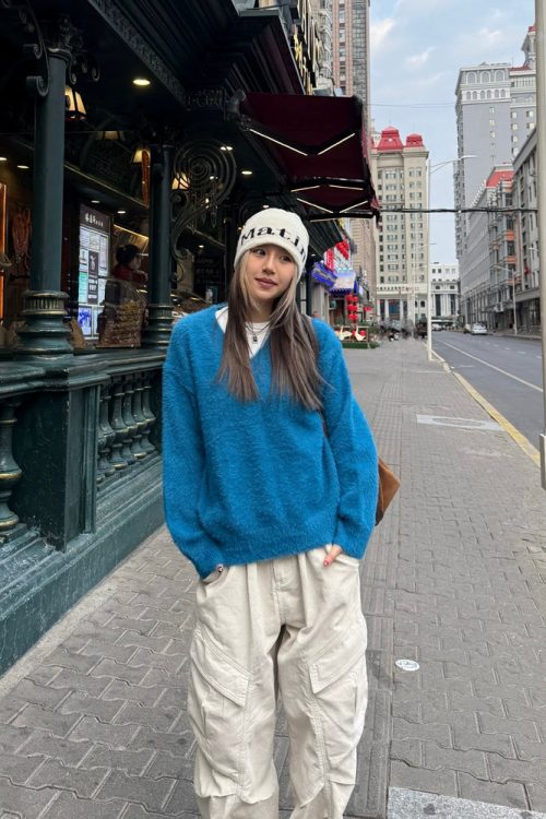 V-Neck Shaggy Knit Top