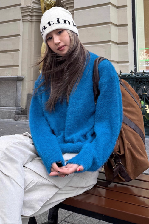 V-Neck Shaggy Knit Top