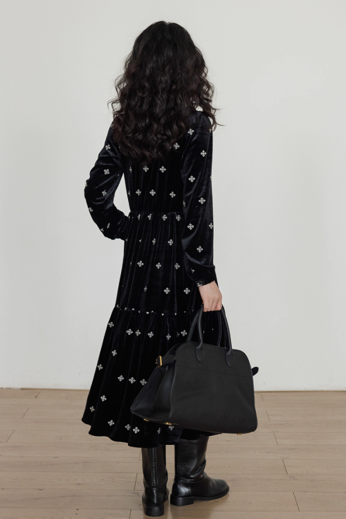 V-Neck Velvet Long Dress