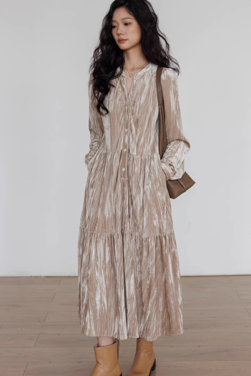 V-Neck Velvet Long Dress