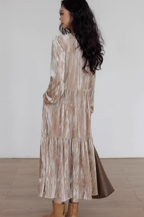 V-Neck Velvet Long Dress