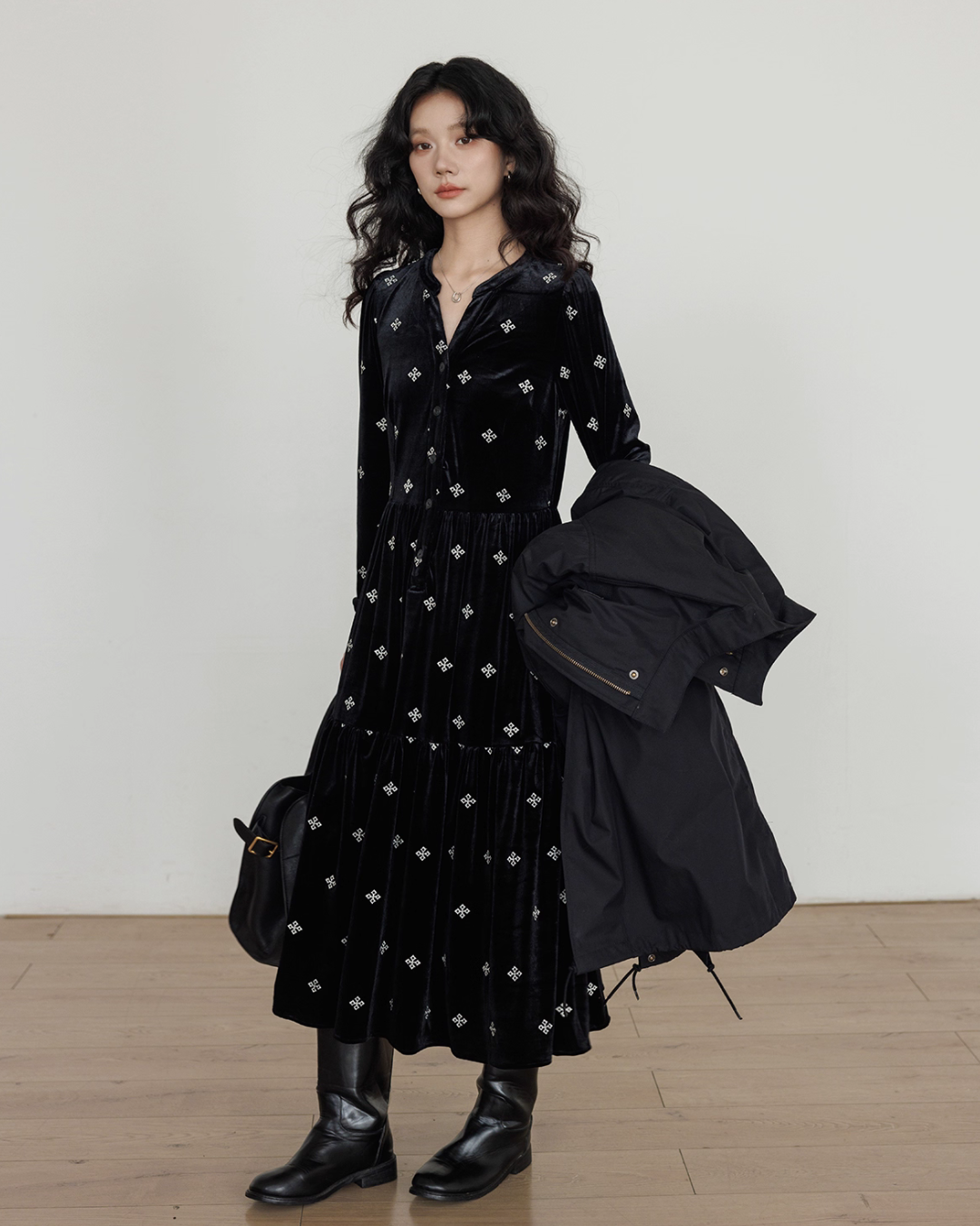 V-Neck Velvet Long Dress V-Neck Velvet Long Dress