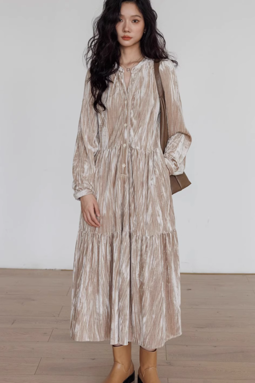 V-Neck Velvet Long Dress