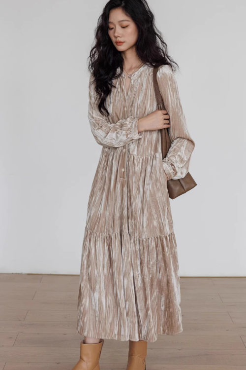 V-Neck Velvet Long Dress