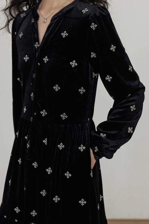 V-Neck Velvet Long Dress